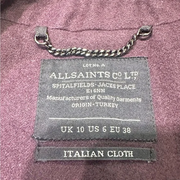 ALLSAINTS Wool Blazer Size 6 - Picture 6 of 8